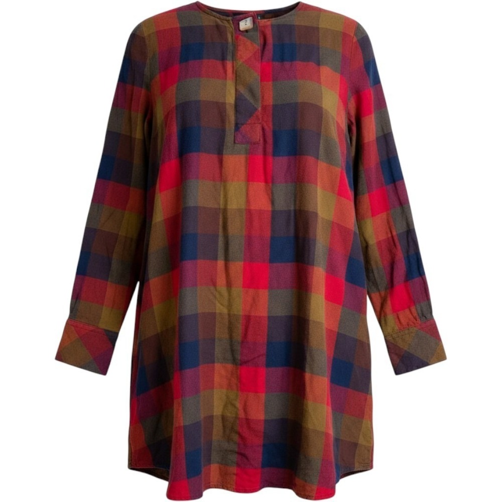 LC Waikiki Plaid Henley Tunic Shirt Dress Medium Casual Preppy Boho Cottagecore